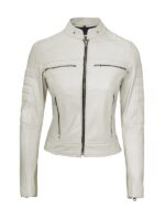 Austin Womens White Cafe Racer Leather Jacket