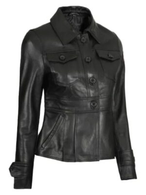 Black Women Short Body Peplum Leather Jacket