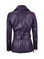 Buy Womens Asymmetrical Purple Belted Leather Jacket Coat