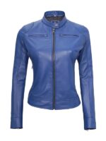 Cafe Racer Womens Blue Motorcycle Leather Biker Jacket