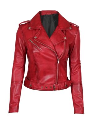 Margaret Red Women Biker Leather Jacket