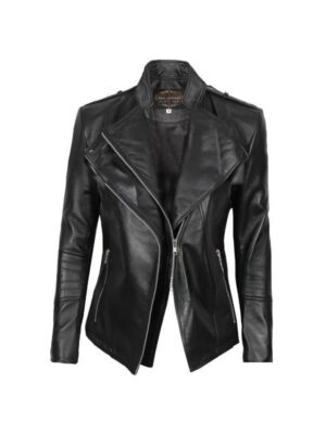 Monica Womens Black Slim Fit Leather Jacket