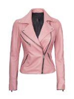 Ninfa Women Moto Leather Pink Jacket