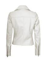 Women Ninfa Moto Style White Real Leather Jacket For Sale