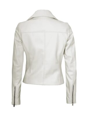 Women Ninfa Moto Style White Real Leather Jacket For Sale