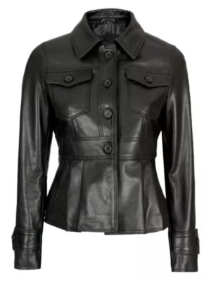 Women Short Body Black Peplum Leather Jacket