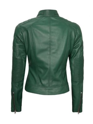 Womens Austin Green Cafe Racer Leather Jacket