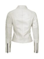 Womens Austin White Cafe Racer Biker Leather Jacket