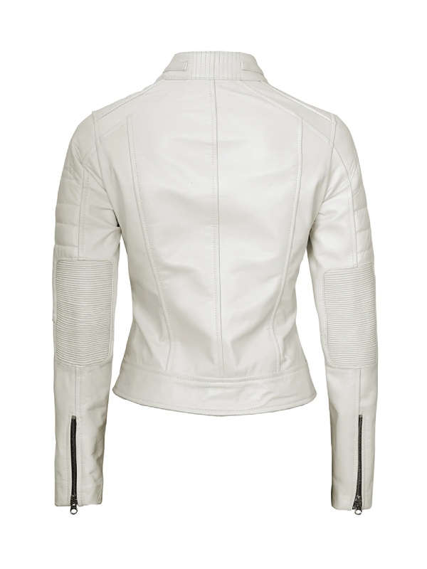 Womens Austin White Cafe Racer Biker Leather Jacket