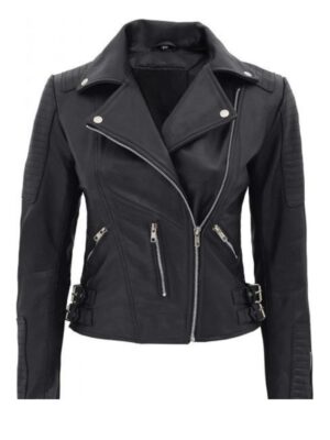 Womens Bari Black Real Leather Jacket