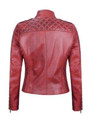 Womens Biker Asymmetrical Zipper Maroon Padded Leather Jacket