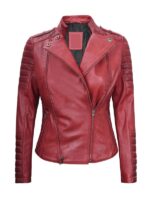 Womens Biker Maroon Quilted Leather Jacket