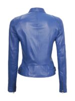 Womens Cafe Racer Blue Leather Zip-Up Jacket