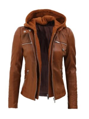 Womens Cognac Slim Fit Brown Leather Jacket