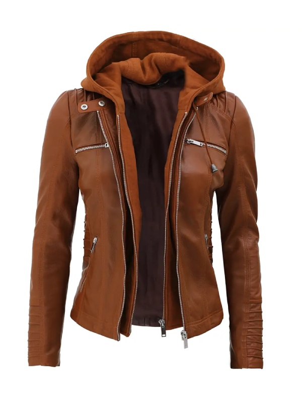 Womens Cognac Slim Fit Brown Leather Jacket