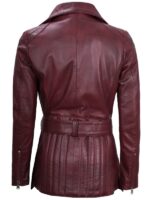 Womens Maroon Asymmetrical Zipper Leather Motorcycle Jacket