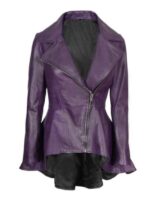 Womens Purple Leather Peplum Jacket