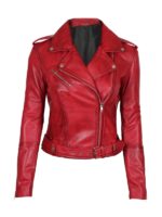 Womens Red Biker Leather Jacket