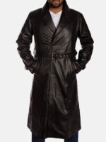 Black Long Leather Trench Coat For Mens