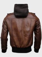 Mens Hooded Bomber Brown Leather Jacket