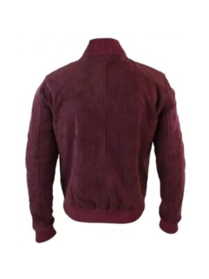 Burgundy Mens Suede Bomber Leather Jacket