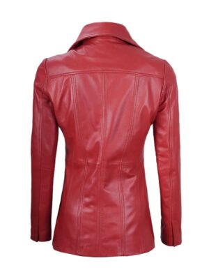 Buy Womens Red Real Leather Blazer With Three Button