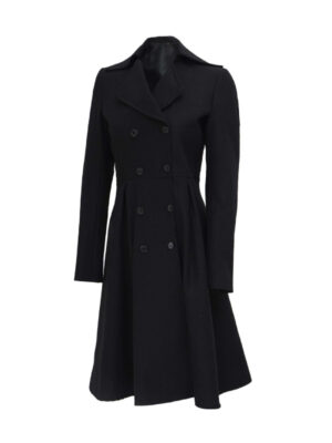 Carol Womens Elegant Black Wool Trench Coat