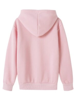 Casual Pink Fleece Pullover Hoodie For Unisex