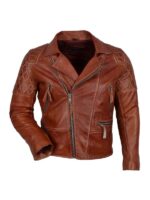 Classic Mens Brown Quilted Motocycle Leather Jacket