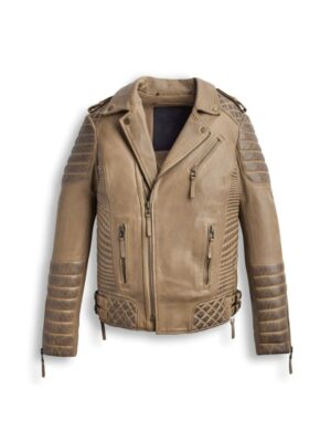 Desert Brown Waxed Biker Leather Motorcycle Jacket