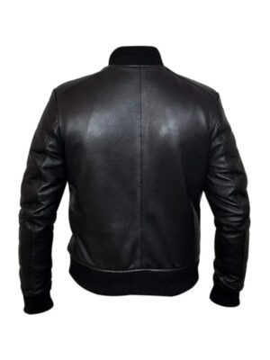 Joshua Bomber Black Leather Jacket For Mens