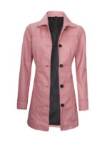 Kandis Womens Pink Leather Trench Coat