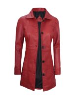 Kandis Womens Red Leather Trench Coat