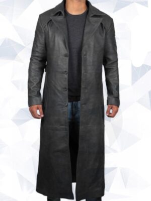 Leather Black Trench Coat For Mens