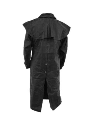 Men Classic Cowboy Duster Black Leather Trench Coat