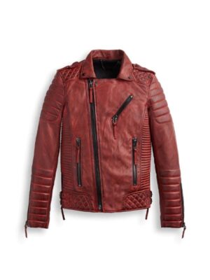 Men Red Biker Motorbike Riding MotorcycleLeather Jacket