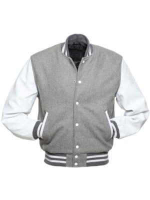 Mens And Womens Grey Varsity Bomber Jacket