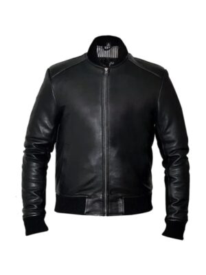 Mens Black Leather Bomber Jacket