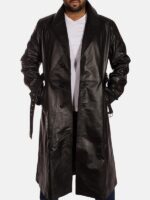 Mens Black Leather Trench Coat