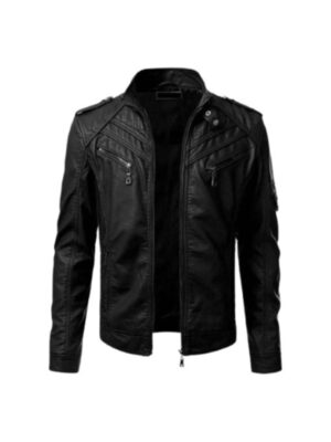 Mens Black Slim Fit Biker Leather Jacket for Mens