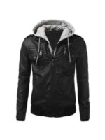 Mens Black Slimfit Leather Bomber Jacket