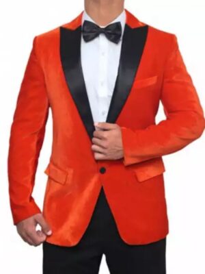 Mens Black and Orange Tuxedo Dinner Jacket