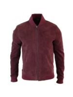 Mens Bomber Suede Burgundy Jacket