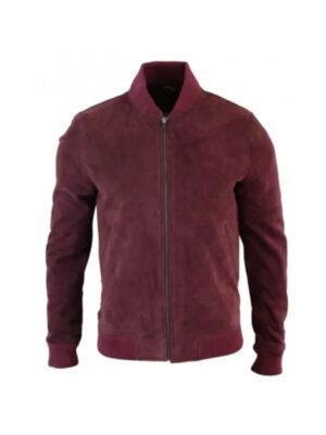 Mens Bomber Suede Burgundy Jacket