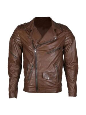 Mens Brown Leather Biker Jacket