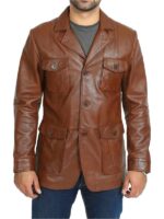 Mens Brown Leather Blazer