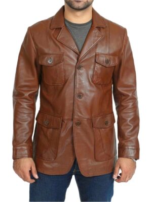 Mens Brown Leather Blazer