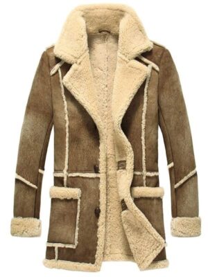 Mens Brown Sheepskin Reacher Style Leather Coat