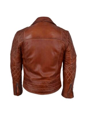 Mens Classic Brown Quilted Biker Jacket