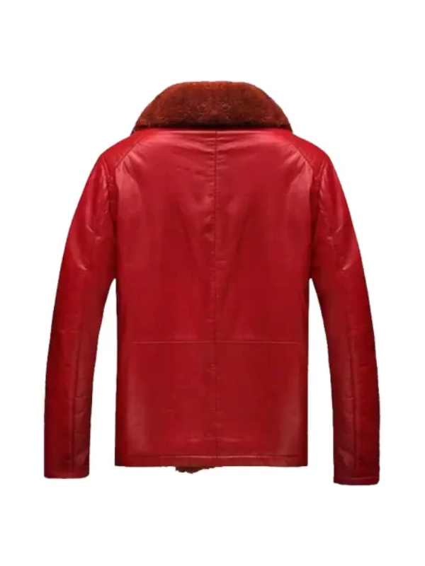 Mens Classic Red Shearling Leather Jacket